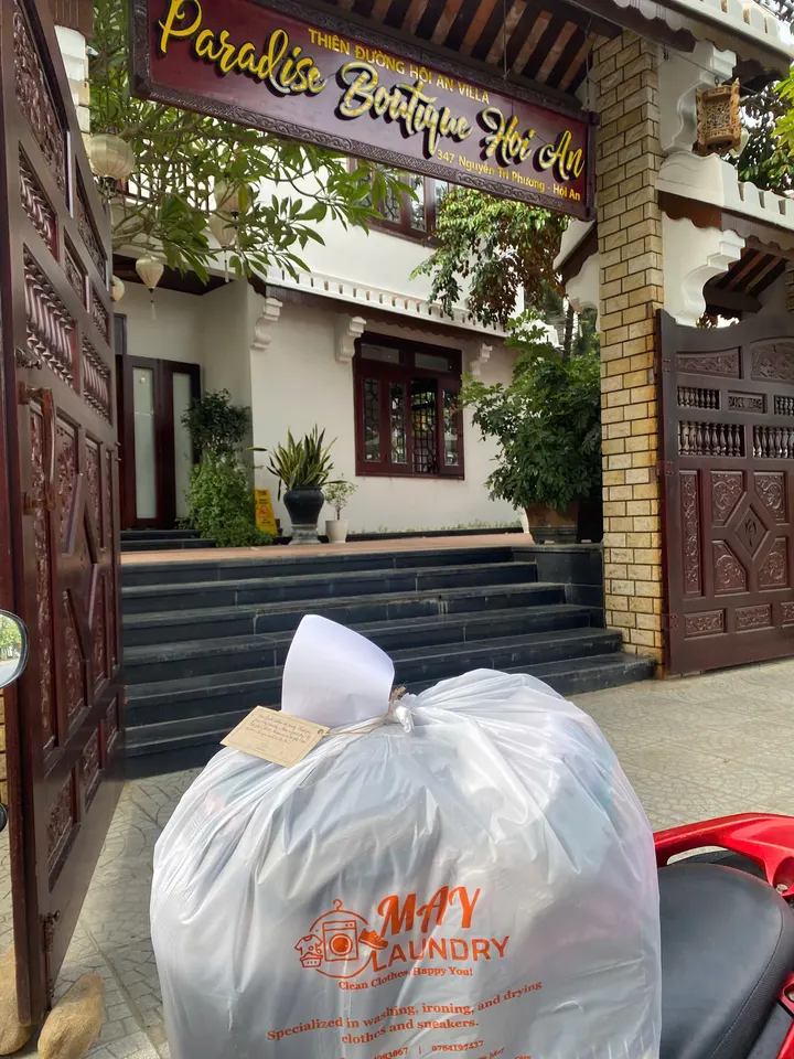 Clean laundry packed and labelled by May Laundry in Hoi An